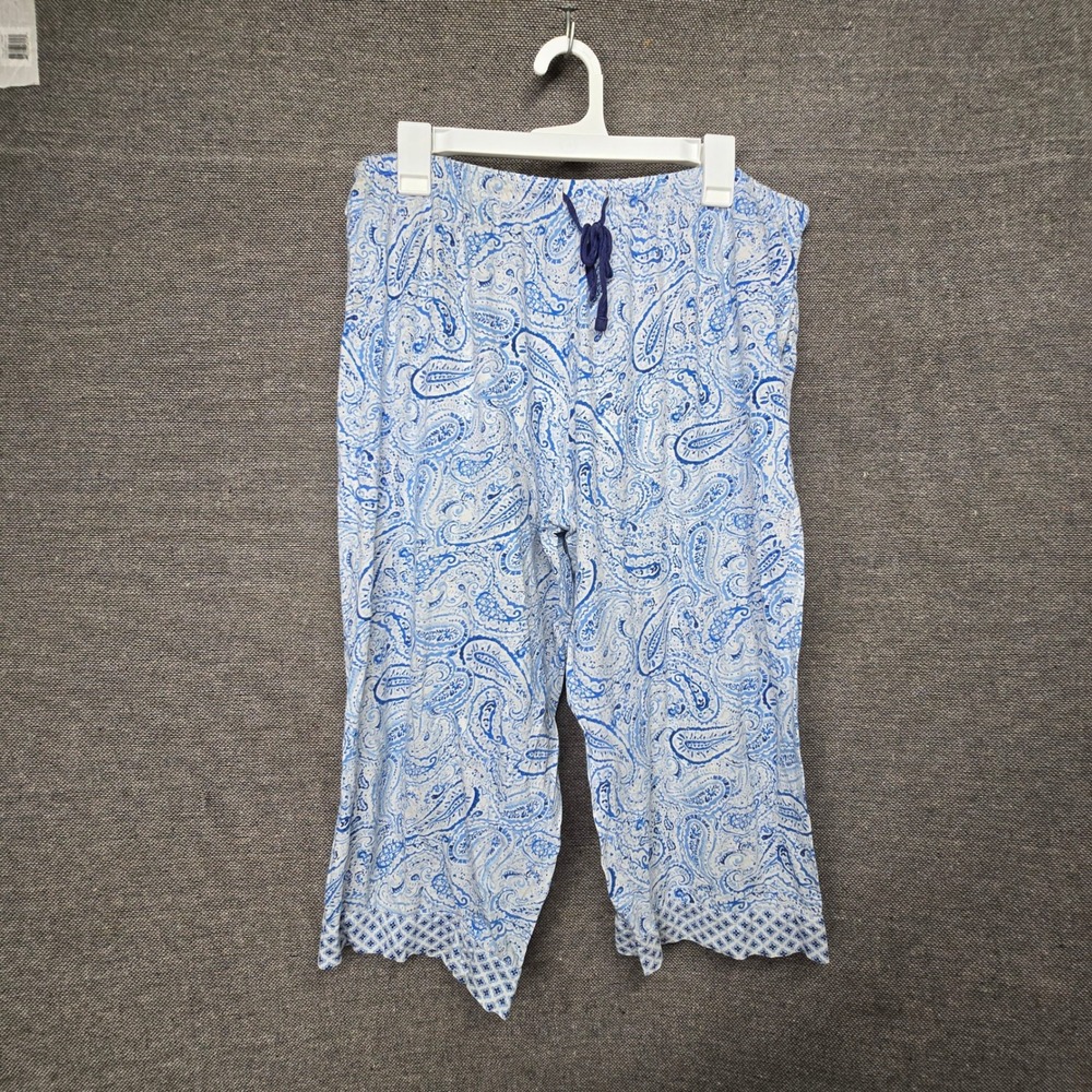 Carole Hochman Women Blue White Paisley Pajama Pant Size L Cropped Loungewear